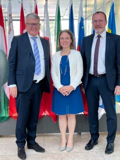 Ministerin Corinne Cahen, Minister Frank Engel und EU-Kommissar Nicolas Schmit